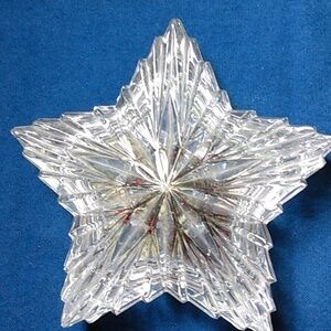 Glass crystal star trinket dish with lid and jewelry inside